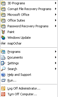 Start menu screenshot